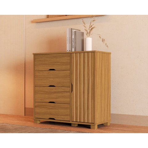 Cômoda Bela Nature de Mdf com 4 Gavetas Design Moderna de Ripado