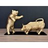 Miniatura Touro e Urso de Wall Street Bolsa de Valores Nova York - Base Única - Cor OURO - 2