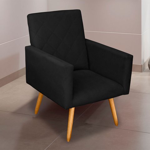 Poltrona Decorativa Nina Suede Preto - MV Estofados Shop