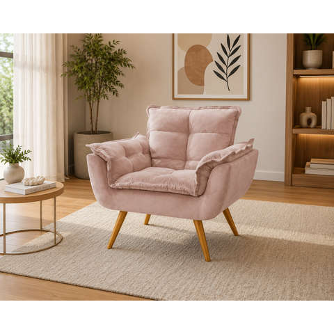 Poltrona Opala Decorativa para Sala e Quarto Pés Palito Suede Rose - V&g Decor