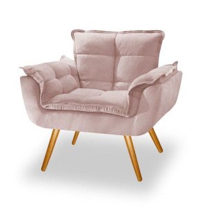 Poltrona Opala Decorativa para Sala e Quarto Pés Palito Suede Rose - V&g Decor