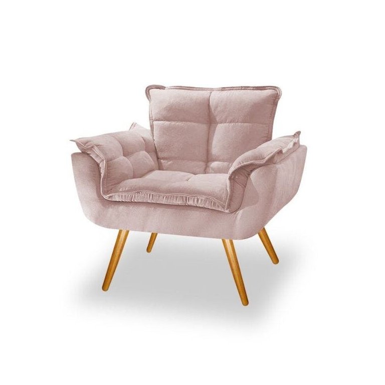 Poltrona Opala Decorativa para Sala e Quarto Pés Palito Suede Rose - V&g Decor