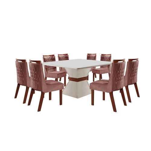 Sala de Jantar Cronos 1,35x1,35 Completa com 8 Cadeiras Atena - lj Móveis.