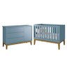 Jogo de Quarto Infantil Cômoda 1 Porta e Berço Classic Azul Fosco com Pés Amadeirado - Reller Móveis - 1