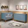 Jogo de Quarto Infantil Cômoda 1 Porta e Berço Classic Azul Fosco com Pés Amadeirado - Reller Móveis - 2