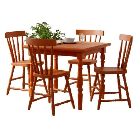 Mesa Quadrada 80x80 04 Cadeiras Madeira Macica Pes Torneados Marjori - Mel Brilho