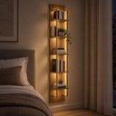 Ver imagem 5 de Estante Suspensa 100% MDF com LED 5 Prateleiras Aço Decoração Sala Quarto e Escritório Carvalho