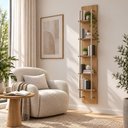 Ver imagem 1 de Estante Suspensa 100% MDF com LED 5 Prateleiras Aço Decoração Sala Quarto e Escritório Carvalho