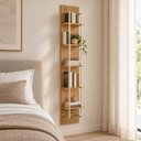 Ver imagem 4 de Estante Suspensa 100% MDF com LED 5 Prateleiras Aço Decoração Sala Quarto e Escritório Carvalho