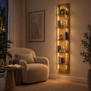 Ver imagem 3 de Estante Suspensa 100% MDF com LED 5 Prateleiras Aço Decoração Sala Quarto e Escritório Carvalho