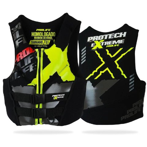 Colete Salva-vidas Homologado Protech Extreme Amarelo Flúor | Tamanho M (35 Kg a 55 Kg)