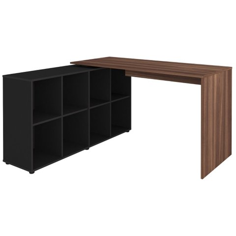 Escrivaninha em L Mesa Office 8 Nichos Nero Ii Ipê/preto