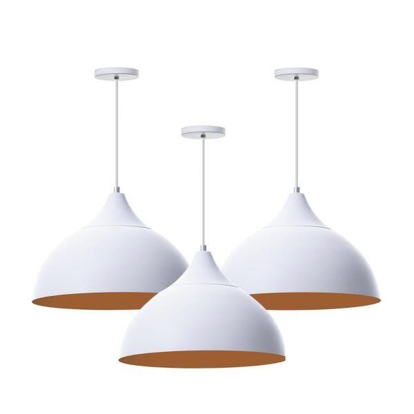 Kit 3 Lustres Pendente Meia Lua Branco 30cm Chapéu Branco - 1
