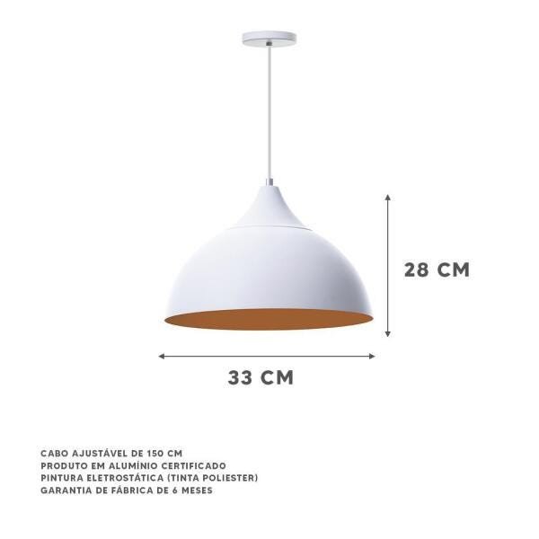 Kit 3 Lustres Pendente Meia Lua Branco 30cm Chapéu Branco - 2