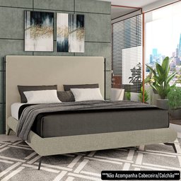 Cama Casal Base Box 138x188cm Pés de Ferro Cold P02 Linho Bege - Mpozenato - 2