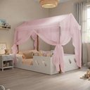 Ver imagem 1 de Cama Casinha Montessoriana Isa em MDF + Voal Rosa para Quarto Infantil - Branco