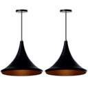 Ver imagem 1 de Kit 2 Lustre Pendente Chapéu Chinês 33Cm Preto Alumínio