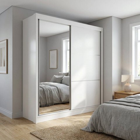 Guarda-Roupa Casal com 2 Portas de Correr e 6 Gavetas com Espelho 100% MDF Branco Linha Coliseu