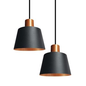 Kit 2 Lustre Industrial Moderno Malibu Cúpula Preto E Cobre