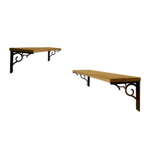 Kit 2 Prateleiras Kalises 60cm Casa Cozinha Linda Preta Moderna com Arabescos em Metal e Tampo Pinus