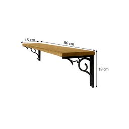 Kit 2 Prateleiras Kalises 60cm Casa Cozinha Linda Preta Moderna com Arabescos em Metal e Tampo Pinus - 5