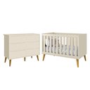 Ver imagem 1 de Jogo de Quarto Infantil Theo Cômoda 6 Gavetas e Berço Areia Fosco com Pés Amadeirado - Reller Mó