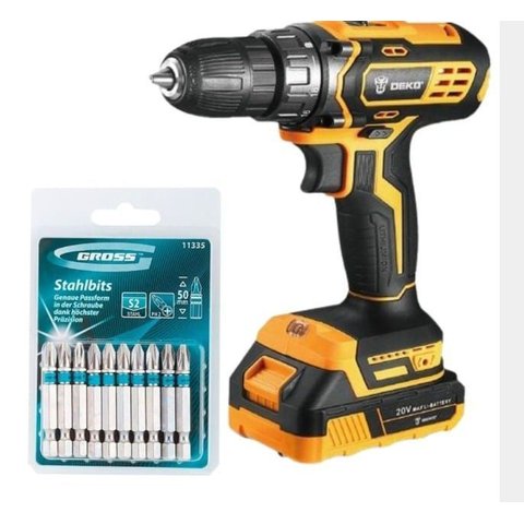 Parafusadeira Furadeira Deko 20v 3/8 Jogo 10 Bits Phillips