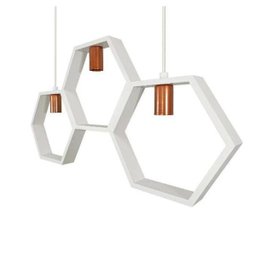 Luminária de Teto Pendente Hexágono Colméia Branco com Cobre - 2 Luminária de Teto Pendente Hexágono Colméia Branco com Cobre - 2