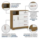 Ver imagem 4 de Cômoda para Quarto com 1 Porta, 4 Gavetas e Pés Free Cinamomo/Off White