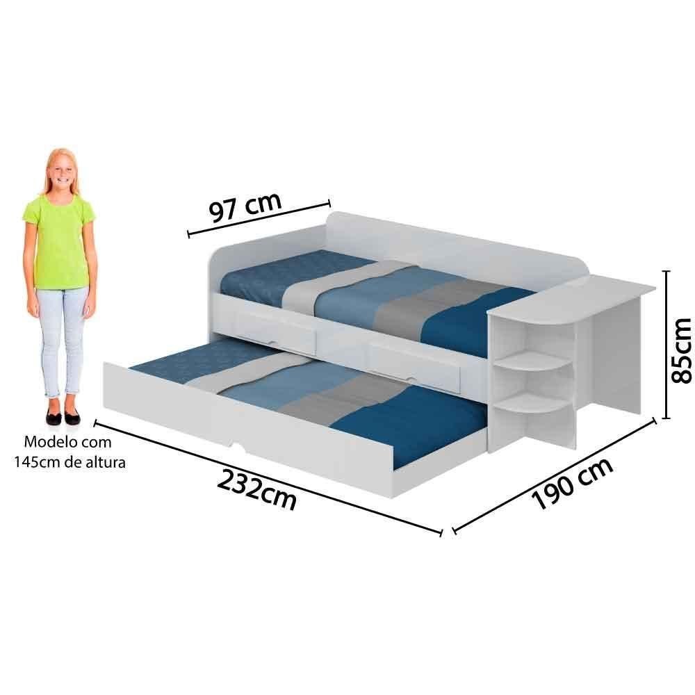 Bicama Sofá 2 Gavetas 100% Mdf Escrivaninha Lateral Helena Cimol Branco Branco - 2