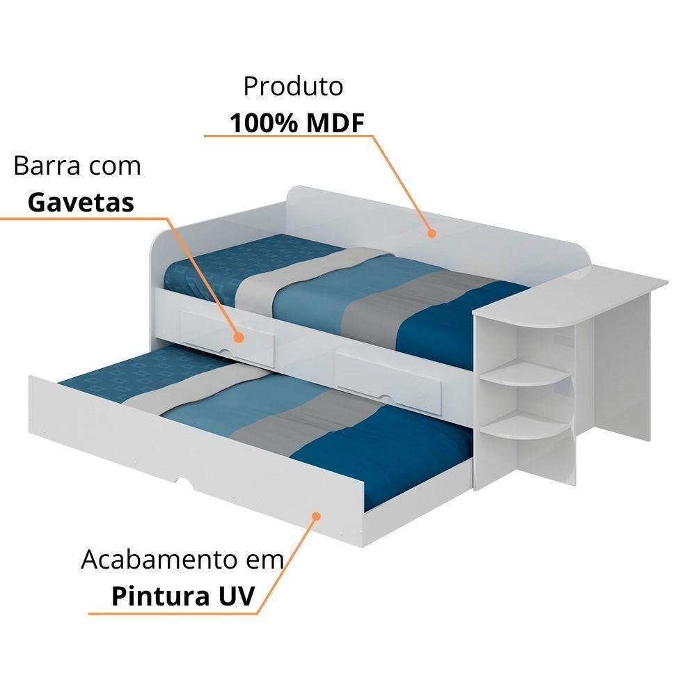 Bicama Sofá 2 Gavetas 100% Mdf Escrivaninha Lateral Helena Cimol Branco Branco - 4