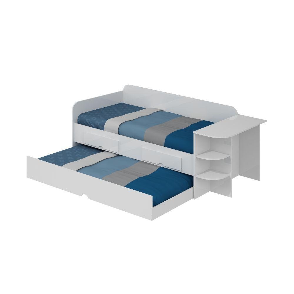 Bicama Sofá 2 Gavetas 100% Mdf Escrivaninha Lateral Helena Cimol Branco Branco - 6