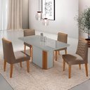 Ver imagem 1 de Mesa de Jantar Isadora 120cm Tampo Mdf Vidro com 4 Cadeiras Veludo Capuccino Off White Naturale