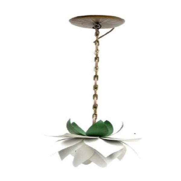 Luminária Flor em Ferro Branco Pendente Artesanal 01 Bocal MadeiraMadeira