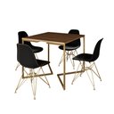 Ver imagem 2 de Mesa Jantar Industrial Quadrada 90cm Amêndoa Base V com 4 Cadeiras Eames Eiffel Pretas Base Dourada