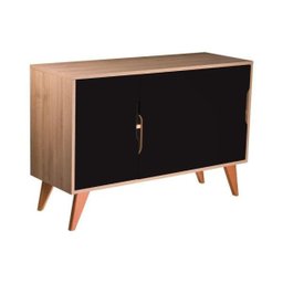 Balcão Buffet Retrô com 3 Portas Carvalho e Preto - 2 Balcão Buffet Retrô com 3 Portas Carvalho e Preto - 2