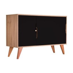 Balcão Buffet Retrô com 3 Portas Carvalho e Preto - 3 Balcão Buffet Retrô com 3 Portas Carvalho e Preto - 3