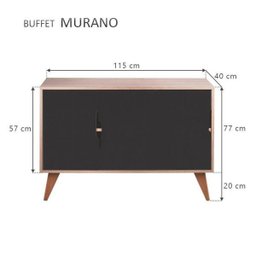 Balcão Buffet Retrô com 3 Portas Carvalho e Preto - 5 Balcão Buffet Retrô com 3 Portas Carvalho e Preto - 5
