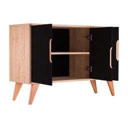 Balcão Buffet Retrô com 3 Portas Carvalho e Preto - 4 Balcão Buffet Retrô com 3 Portas Carvalho e Preto - 4