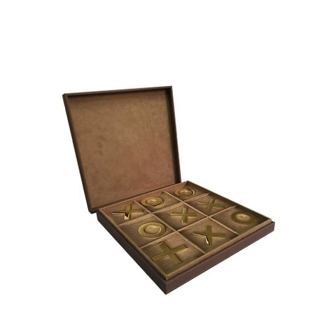Peça Decorativa Jogo da Velha em Couro Sintético Marrom e Dourado 29cm Th0063 Btc