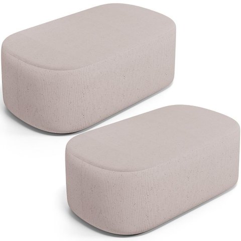 Kit 02 Puffs Decorativos Orgânicos para Living Quarto 100cm Doha W01 Linho Bege - Lyam Decor