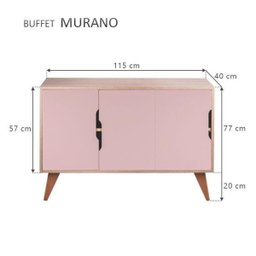 Aparador Buffet com 3 Portas Murano Carvalho e Rosa Claro - 5