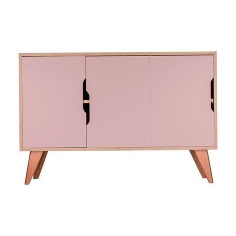Aparador Buffet com 3 Portas Murano Carvalho e Rosa Claro