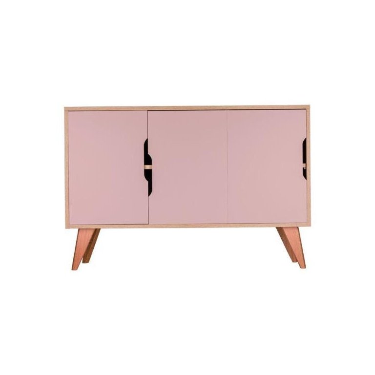 Aparador Buffet com 3 Portas Murano Carvalho e Rosa Claro