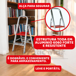 Escada de Alumínio 2 Degraus Doméstica Escadinha para Apartamento - 4