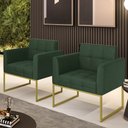 Ver imagem 1 de Poltrona Sala Decorativa Elisa Base Industrial Dourada Sintético Pu Verde D03 - D’Rossi