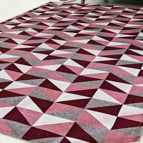 Tapete Dallas Sala Quarto Antiderrapante Geométrico 132x100cm Vermelho Casa Dona
