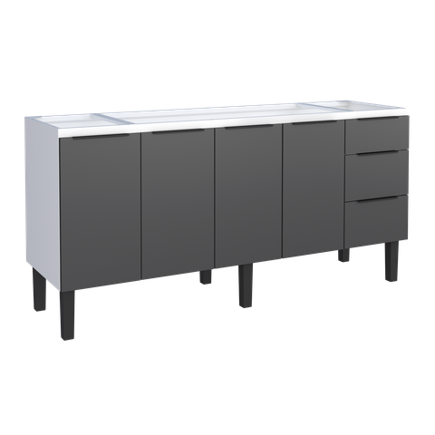 Gabinete Armário Cozinha Jupter Cozimax 2.00 Mt 100% Aço P/ Pia -Balção 200 cm -4 Portas- 3 Gavetas