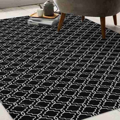 Tapete Casablanca Sala Quarto Antiderrapante Geométrico 132x250cm Preto Casa Dona