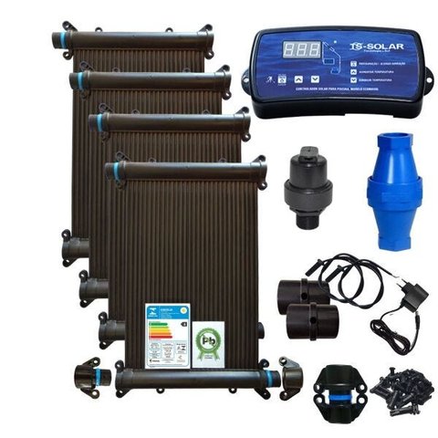 KIT AQUECIMENTO SOLAR PISCINA 12 PLACAS 3MT+ CONTROL+ VALVS